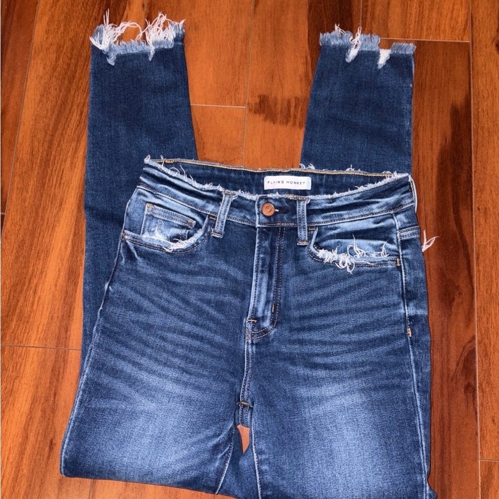 Flying Monkey Frayed Hem Dark Blue Jeans